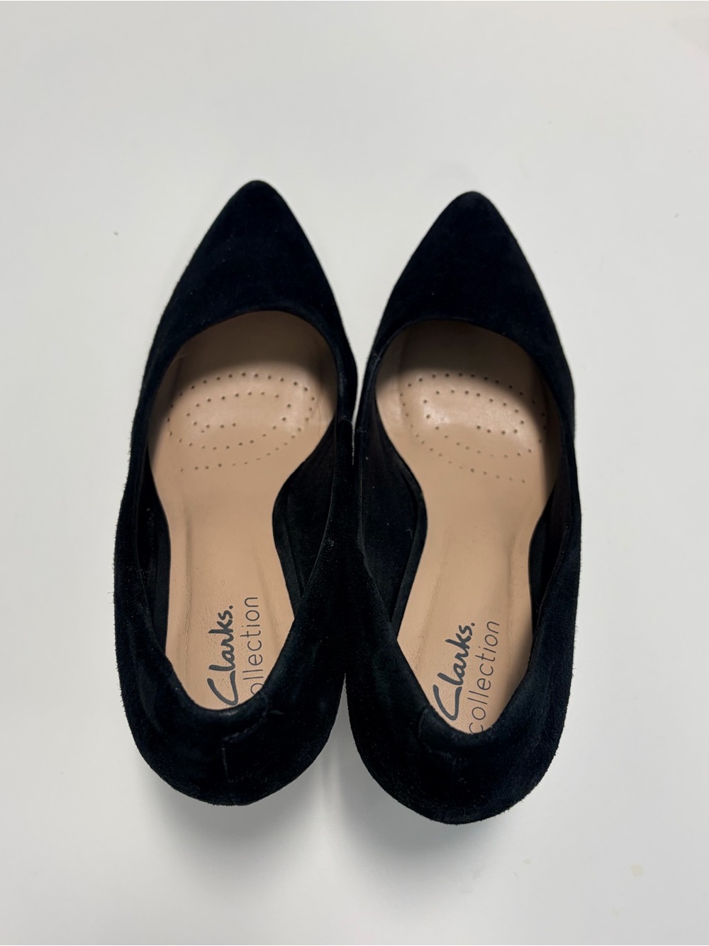 Clarks Black Suede Pointed-Toe Flats